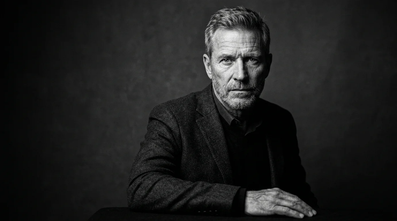Dramatic black and white studio portrait illustrating classic twentieth-century portraiture