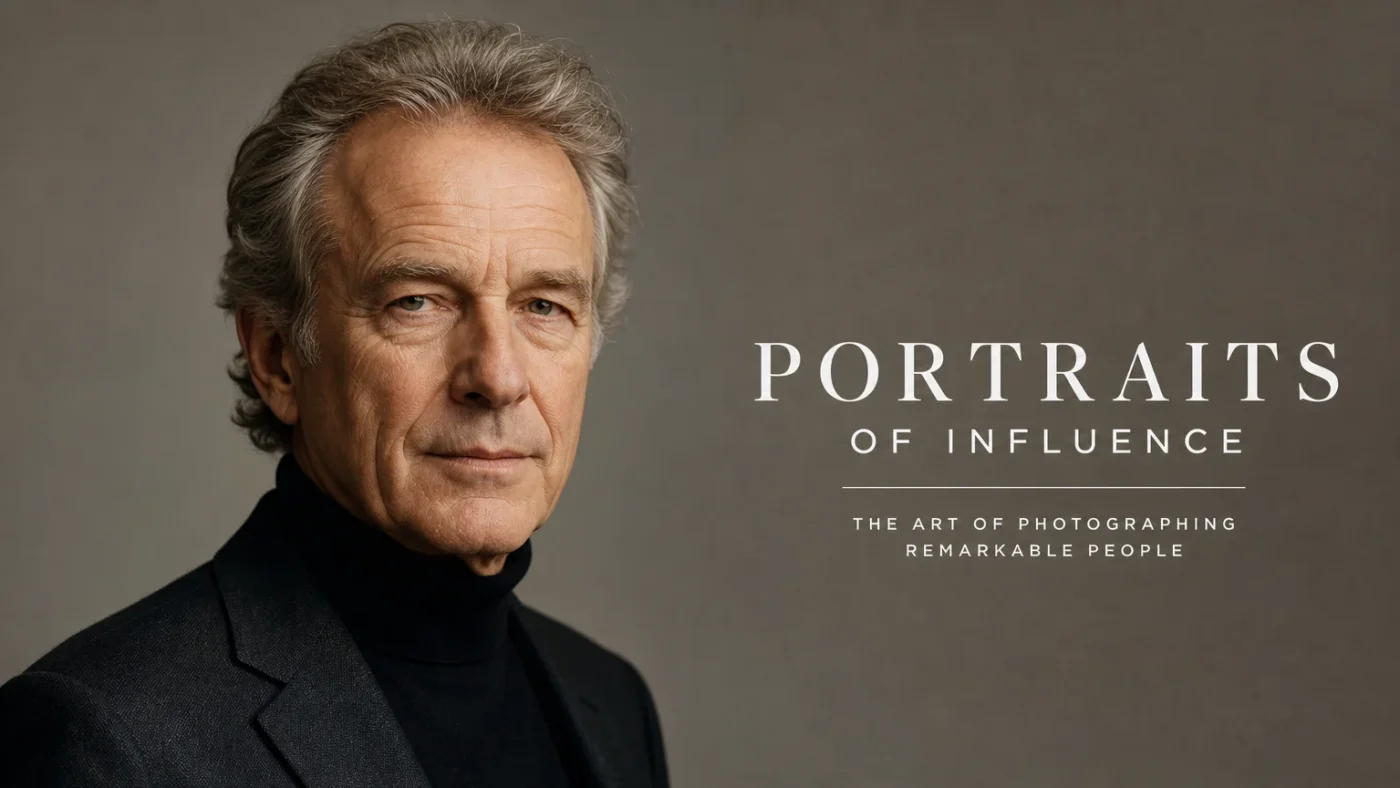 Editorial portrait of a famous-looking subject under sculptural studio lighting
