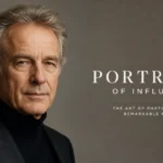 Editorial portrait of a famous-looking subject under sculptural studio lighting