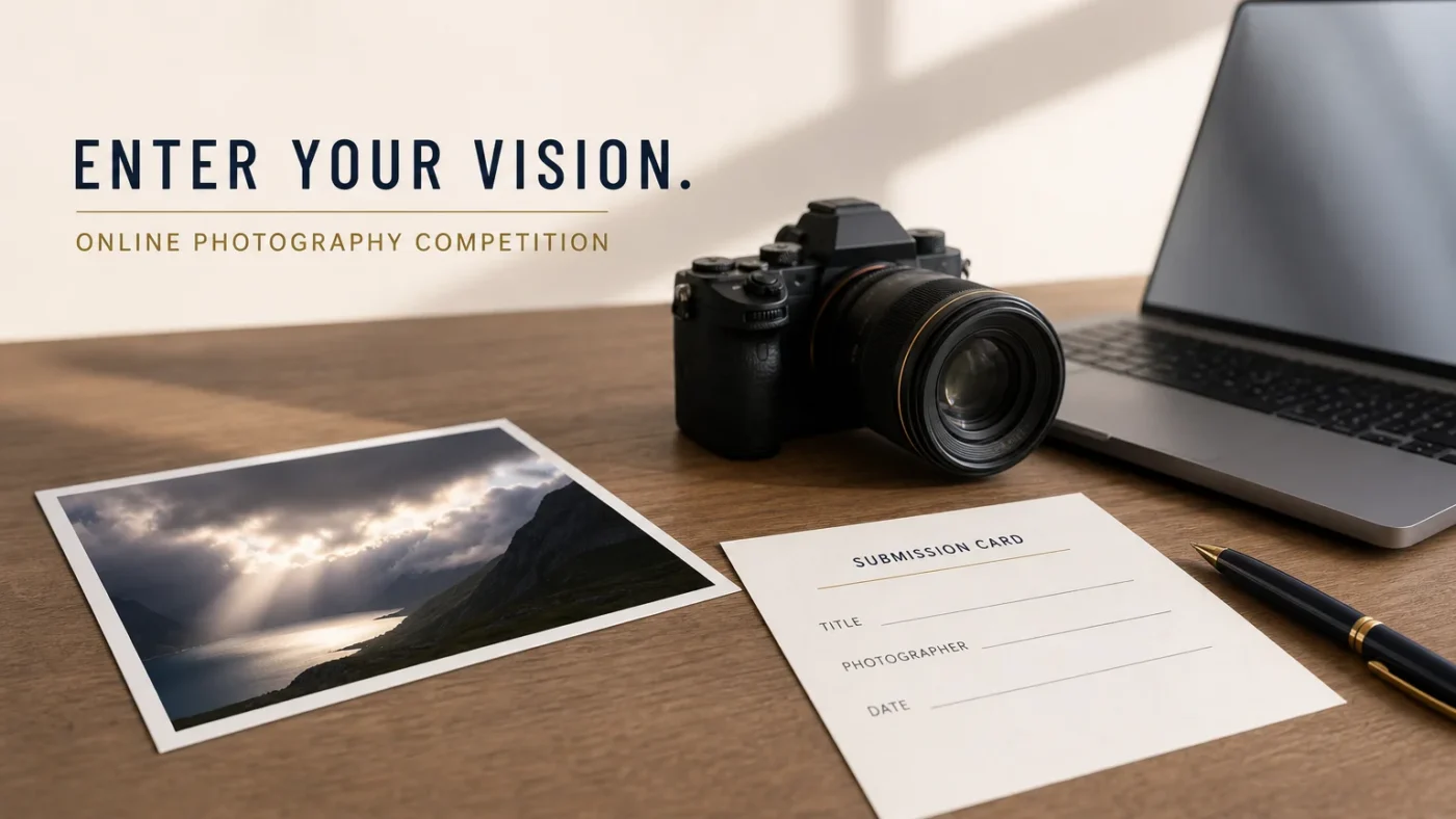 Camera and finished photograph prepared for an online photo contest