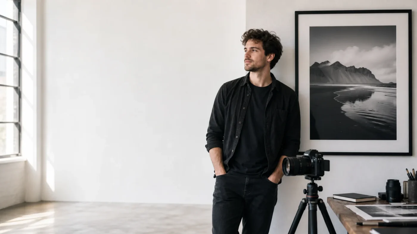 Photographe débutant européen préparant sa participation à un concours photo