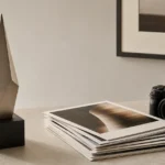 Photography award trophy with curated photographic prints