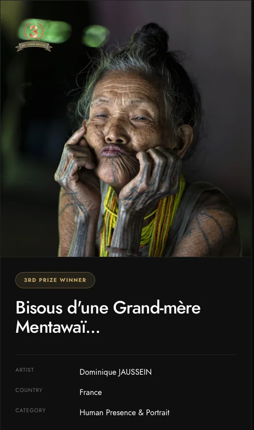 Dominique Jaussein Bisous d’une Grand-mère Mentawaï Art Vision Awards 2026